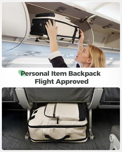 MATEIN HER Underseat Backpack with Removable Shoe Compartment for Frontier | Personal Item Bag, 18×14×8 inch, Flight Approved, Overhead Bin, Carry on Luggage with Padded 15.6" Laptop Sleeve, 3 Set - color: Beige