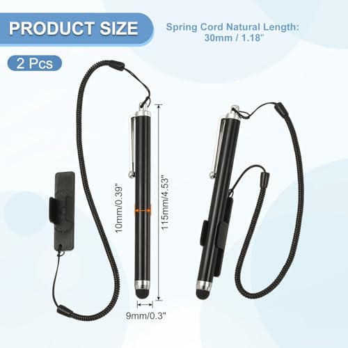 PATIKIL 2 Pcs Screen Capacitive Pen with Spring Rope Fixing Base High Sensitivity for Mobile Phone Car Navigation GPS POS Tablet Laptop, Black - color: Black