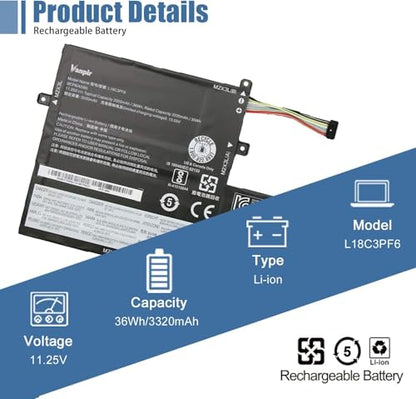 L18C3PF6 Laptop Battery 11.25V 36Wh Replacement for Lenovo IdeaPad C340-15IIL C340-15IWL S340-14API S340-14IIL Series 5B10W67195 5B10T09094 L18L3PF2 L18M3PF7 L18C3PF7 - size: 7.52*4.27*0.57 inch L18C3PF6