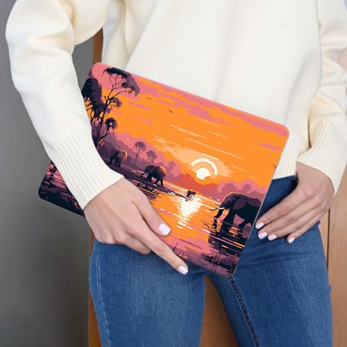 15.6 Inch Laptop Skin Sticker, Reusable Vinyl Cover Protector with 2 Wrist Pad Skins, Removable Waterproof Scratch-Resistant for 12-15.6 Inch Laptop Notebook,Elephants Sunset - color: Elephants Sunset