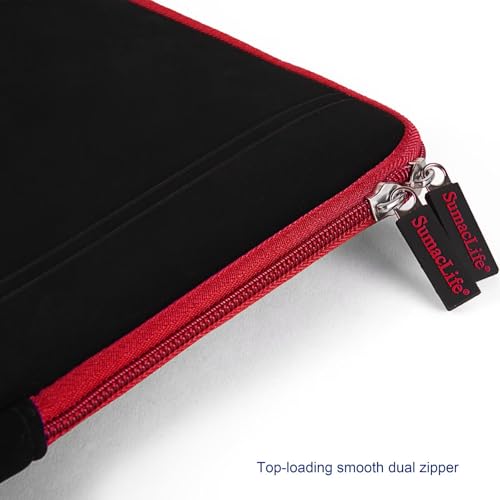 Neoprene Laptop Sleeve for 13 13.3 Inch Laptops Tablets with Padded Lining, Shock Resistant Unisex Laptop Bag for Office, Commute, Travel - color: Black / Red