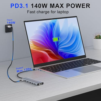 14-in-1 USB C Docking Station with 140W PD 3.1, Triple Display Docking Station (DP 1.4 + Dual HDMI 4K), 2.5Gb Ethernet Hub, 10Gbps Data Premium Laptop Docking Station for MacBook Pro, Dell XPS, HP