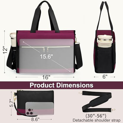 Laptop Bag for Women - 15.6 Inch Tote Work Bag with Compartments Nurse Teacher Bag Large Lightweight Office Handbag - color: Purple