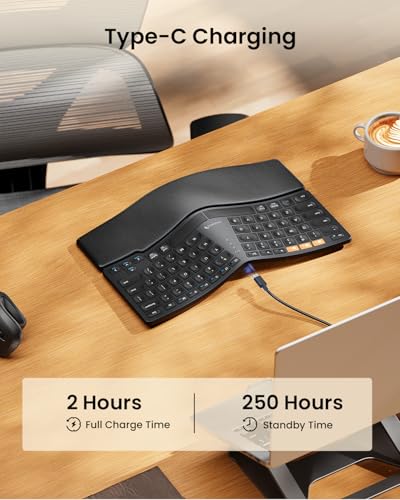 ProtoArc EK04 Mini Compact Wireless Ergonomic Keyboard - Black | Hard Palm Rest, 3-Device Bluetooth/2.4G, Split Design, Rechargeable, Compatible with Windows, Mac OS - color: Black