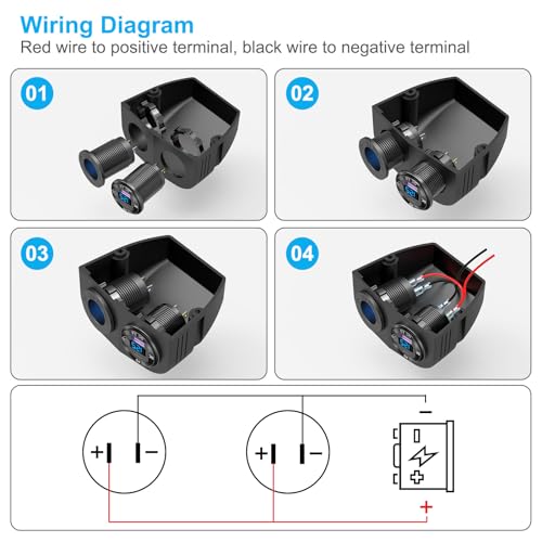 Tent Type Panel 12V USB Outlet Lighted Cigarette Lighter Socket, PD3.0 & QC3.0 Car USB Port Aluminum Charger with LED Voltmeter & Switch, Waterproof Power Panel Adapter DIY Kit for Car Boat Marine RV