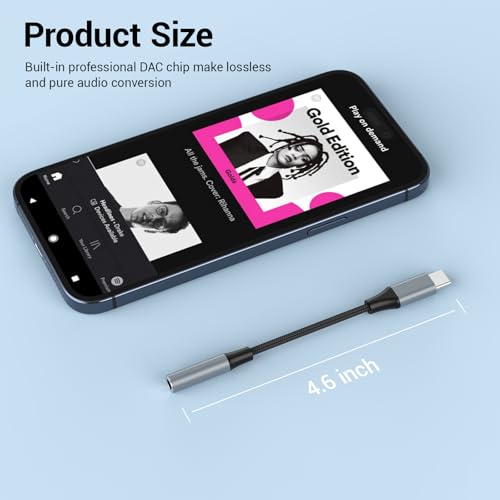 2pcs USB C to 3.5mm Female Headphone Jack Adapter | Upgrade Metal Case, Compatible With Samsung S20+/S21 Ultra, iPhone15 16 17, And More USB C Audio Devices - color: Grey, size: 4.6 IN-2PCS