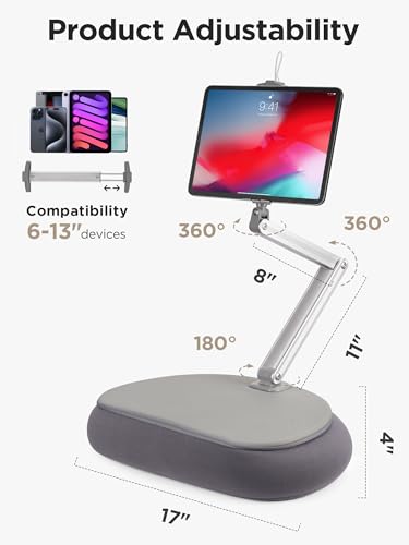 InnoGear Tablet Pillow Stand for Lap, 360° Adjustable Hands-Free Holder Mount for Bed Sofa Reading Compatible with 6" - 13" iPad Kindle iPhone E-Reader