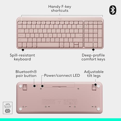 Logitech MK250 Compact Bluetooth Wireless Keyboard and Mouse Combo - Rose | Bluetooth connection only, compact keyboard with number pad, small ambidextrous M196 mouse with 3 non-customizable buttons - color: Rose, style: Combo