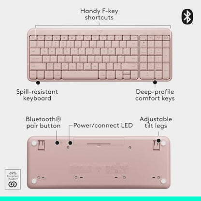 Logitech MK250 Compact Bluetooth Wireless Keyboard and Mouse Combo - Rose | Bluetooth connection only, compact keyboard with number pad, small ambidextrous M196 mouse with 3 non-customizable buttons - color: Rose, style: Combo