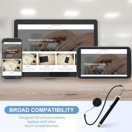 PATIKIL 2 Pcs Screen Capacitive Pen with Spring Rope Fixing Dock High Sensitivity for Mobile Phone Car Navigation GPS POS Tablet Laptop, Black - color: Black