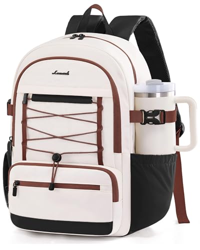 LOVEVOOK Laptop Backpack Purse for Women & Girls, Large Capacity Everyday Casual Daypack with Water Bottle Holder, Lightweight Versatile Backpack for Daily Work, Travel & College, Black-white-brown - color: Black-white-brown, size: 15.6inch