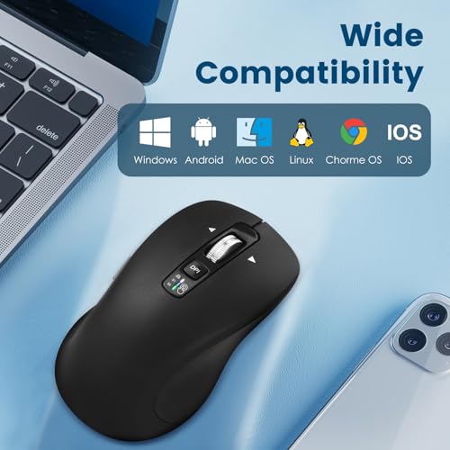 CITLLA Wireless Bluetooth Mouse (USB + BT1 + BT2), Full Size, 4-Way Scrolling, Multi-Device Silent Mouse for Computer, Laptop, iPad, MacBook (Black) - color: Black