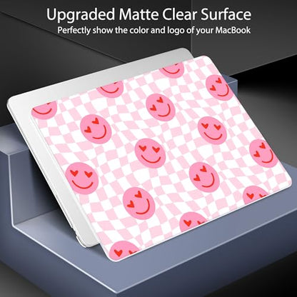 for 2026 MacBook Air 13-inch Laptop Case M5 2026 M4 2025 M3 2024 M2 2022 Release Model A3449 A3240 A3113 A2681, Hard Shell Cover for MacBook Air 13.6 inch, Pink Smile & Checkered - color: Pink Smile & Checkered