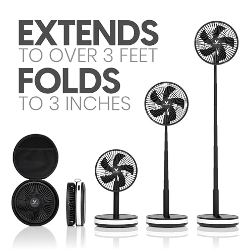 VENTY Portable Fan - Wireless Battery Operated Fan - 4 Speeds - LED Lighting - Carry Case & Remote Control - Cruise Travel - Outdoor Travel RV Power Bank With USB-C Port (Black with Case) - color: Black