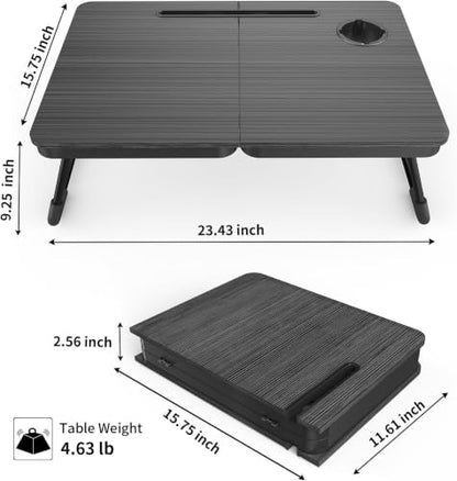 BUYIFY 23.4" Foldable Lap Desk Bed Table with Cup Holder Tray Charcoal | Portable Folds Flat for Easy Storage, No Assembly Laptop Bed Desk, Sturdy and Lightweight, Patent Design - color: Charcoal