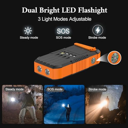 Hand CrankPower Bank 66800mAh and 4 Cables 22.5W Fast Charge Power Bank 5 Outputs & 3 Inputs Solar Portable Charger (Orange) - color: orange