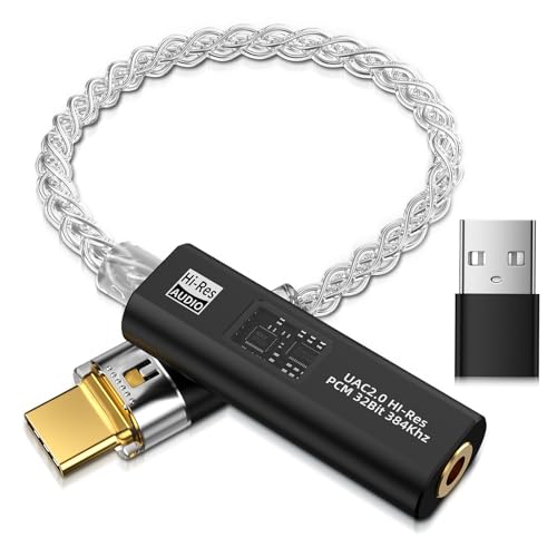 USB C to 3.5mm Audio Adapter Equipped with Dual DAC Chip CX31993&MAX97220, Audio Dongle with HiFi Amplifier, USB C to 3.5mm Headphone Aux Converter & USB A Adapter for Android iPhone iPad PC Mac - color: Black