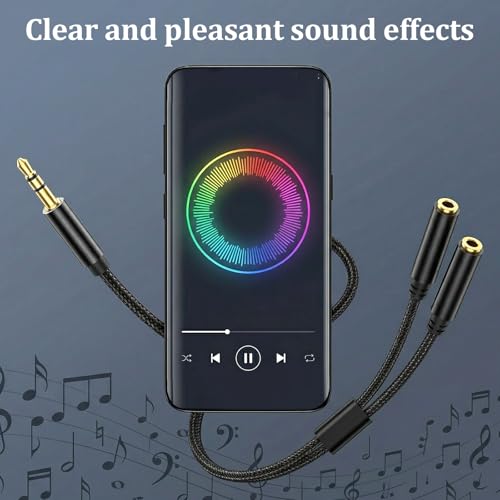 2 Pack 3.5mm TRRS Splitter for 2 Headphones Aux Splitter1 in 2 Out Dual Female Headset Adapter Audio Jack Splitters for Audio Mic Headset Split Y Cord Two Way for Phone Tablet Laptop