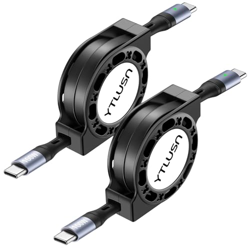 Retractable USB C Cable 100W, [2Pack 4Ft] LED USB C to USB C Cable 5A Fast Charging Cable,Type C to Type C Charger Cord,USB C Cord for iPhone 17/16/15/Pro/Pro Max/Plus iPad MacBook Galaxy Pixel PS5