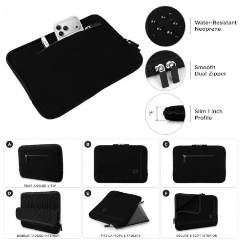 13 Inch Laptop Sleeve Neoprene Padded Case for Work and Commute - Black - color: Black