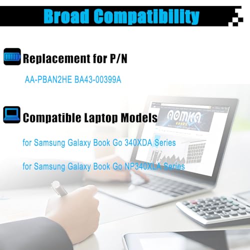 AA-PBAN2HE Laptop Battery Replacement for Samsung Galaxy Book Go 340XDA NP340XLA-KA4US NP340XLA-KA12US NP340XLA-KA2CA XE340XDA-KA3US-RB XE340XDA-KA1US XE340XDA-KA3 XE340XDA-ka1it 4800mAh 37Wh