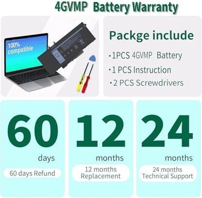 4GVMP Laptop Battery for Dell Latitude 5400 5500 5410 5510 E5400 E5500 Inspiron 7590 7591 7791 2-in-1 Precision 3540 3550 Series P84F P84F001 P42E P42E001 P98G001 P80F001 RF7WM C5GV2 H82T6 7.6V 68Wh - size: 9.33*4.13*0.25inch