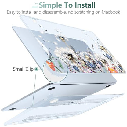 DONGKE for MacBook Air 13 Inch Case M5 2026 M4 2025 M3 M2 2024-2022 A3449 A3240 A3113 A2681, Plastic Hard Shell & Keyboard Cover & Screen Film for MacBook Air 13.6 Inch Case - Dandelion - color: Dandelion