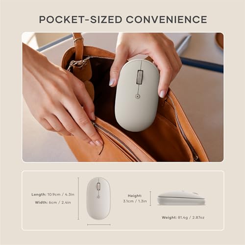 Satechi OntheGo Bluetooth Mouse with USB C Rechargeable Battery, Connect up 3 Devices, Compact and Portable Wireless Mouse for Laptop, Computer, Tablet – Sand - color: Sand
