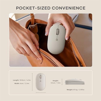 Satechi OntheGo Bluetooth Mouse with USB C Rechargeable Battery, Connect up 3 Devices, Compact and Portable Wireless Mouse for Laptop, Computer, Tablet – Sand - color: Sand