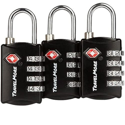 3 Pack TSA Luggage Locks with 4 Digit Combination – Heavy Duty Set Your Own Padlocks for Travel, Baggage, Suitcases & Backpacks - Black - color: Black, size: 3 Pack
