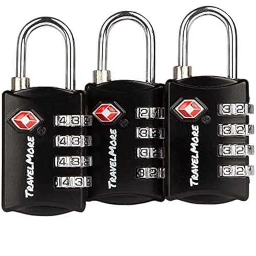 3 Pack TSA Luggage Locks with 4 Digit Combination – Heavy Duty Set Your Own Padlocks for Travel, Baggage, Suitcases & Backpacks - Black - color: Black, size: 3 Pack