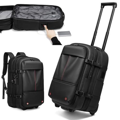Vacuum Rolling Backpack with Integrated Pump, 60L Vacuum Backpack for Travel with Wheels, TSA Lock and Charging Port, Vacuum Compression Expandable Backpack for 17.3'' Laptop, Business & Long Trips