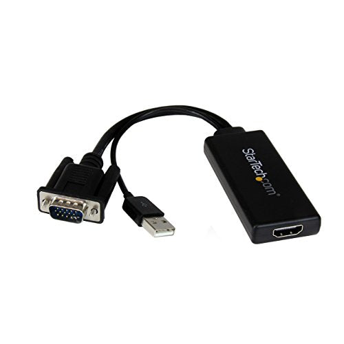 StarTech.com VGA to HDMI Adapter with USB Audio - VGA to HDMI Converter for Your Laptop / PC to HDTV - AV to HDMI Connector (VGA2HDU), Black | USB-powered PC to HDTV converter, Plug and play installation, AV to HDMI connector, Laptop/PC to HDTV, plug-and-