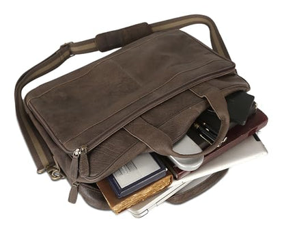 KomalC Leather briefcase 16 inch Laptop Messenger Bag for Men and Women Best Office Satchel Bag - color: Grey