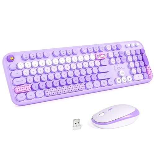 MOFII Wireless Keyboard and Mouse Combo, Full-Size Retro Typewriter-Style Wireless Keyboard with Optical Mouse for Computer/Laptop/Windows/Mac (Purple Mixed) - color: Purple Mixed