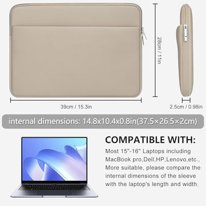 Laptop Sleeve Bag Compatible with 15 to 16 inches MacBook HP Dell Asus Acer Protective Case with Front Pocket Padded Computer Pouch Cover Protective for 15” to 16” Laptop, Khaki - color: Khaki, size: 15/16 inches