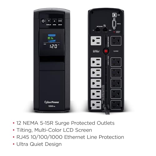 CyberPower CP1350PFCLCD PFC Sinewave UPS Battery Backup and Surge Protector - size: 1350VA, style: Mini-Tower