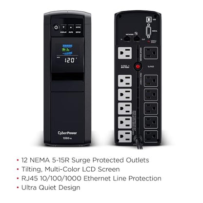 CyberPower CP1350PFCLCD PFC Sinewave UPS Battery Backup and Surge Protector - size: 1350VA, style: Mini-Tower