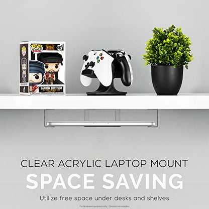 BRAINWAVZ Transparent Under Desk Laptop Holder Mount with Adhesive & Screw in, Devices Upto 1.8" Thick for Laptops, Macbooks, Surface, Cable Box, Routers, Keyboard, Modems, Network Switch & More - color: Transparent