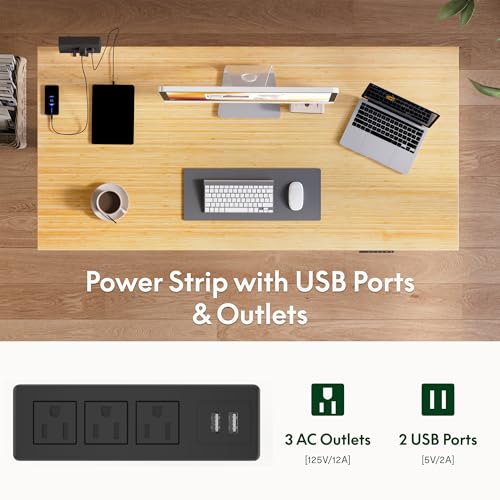 FLEXISPOT EN2 48"x24" Bamboo Electric Standing Desk with Power Strip | Solid Bamboo Desktop, Cable Management, Convenient Clamp Power Strip, And Clean Home Office Setup, Grey Frame - color: Bamboo Top + Grey Frame, size: 48x24"