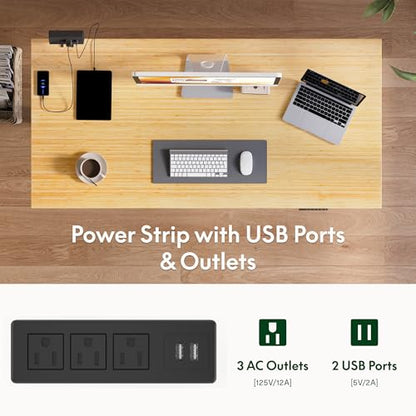 FLEXISPOT EN2 48"x24" Bamboo Electric Standing Desk with Power Strip | Solid Bamboo Desktop, Cable Management, Convenient Clamp Power Strip, And Clean Home Office Setup, Grey Frame - color: Bamboo Top + Grey Frame, size: 48x24"