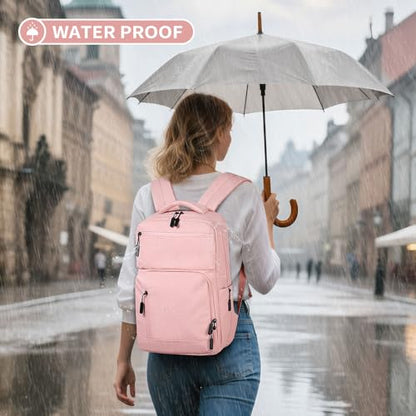 Waterproof Laptop Backpack for Men & Women, Flight Approved Anti-Theft Daypack with 15.6-inch Laptop Sleeve (Pink) - color: Pink