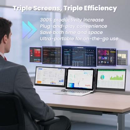 Hyangin Triple Laptop Screen Extender 14-inch, 2026 Upgraded Ultra-Slim 1080P FHD Displays for Laptop, Ultra-Light Triple Monitor for 13.3-17.3" Laptops, Compatible with Windows/Mac/Chrome OS/Phones - style: Triple Screen