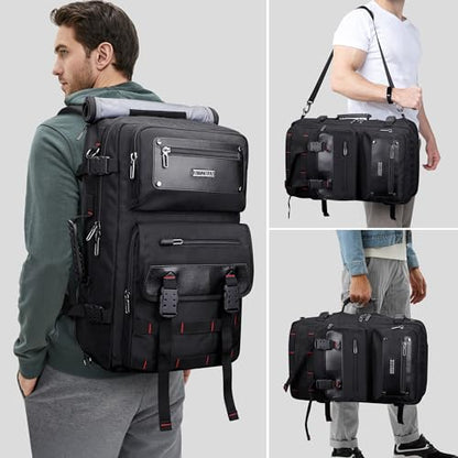 WITZMAN Travel Backpack for Men Duffle Bags Fits 17 Inch Laptop | Nylon Water-resistant 3-in-1 Carry on Backpack Airline Approved, Large Convertible Overnight Rucksack, B685 Black - color: Black