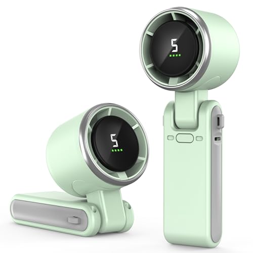 COO Portable Handheld Turbo Fan, 5-Speed Rechargeable Personal Fan | 180° Foldable 3 IN 1 Design with LED Display, Mini Desk Fan for Office, Travel & Outdoor Activities, Green - color: Green