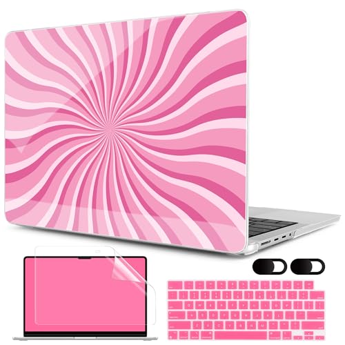 MEEgoodo Case for MacBook Pro 16 inch 2026 2024 2023 2021,Laptop Shell Compatible with M5 M4 M3 M2 M1 Pro/Max Chip, Fit Model A3429/A3428/A3403/A3186/A2991/A2780/A2485, Pink & White Swirl - color: Pink & White Swirl
