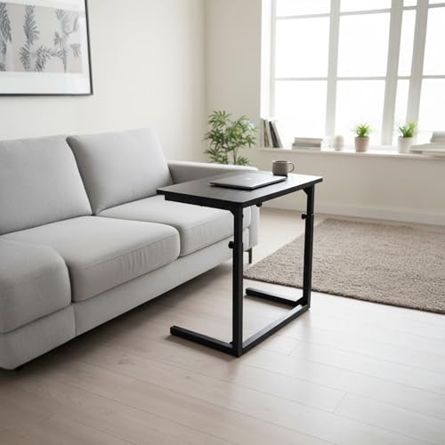 Height Adjustable C-Shaped Sofa Side Table, Laptop Table for Couch & Bed, Black - color: Black