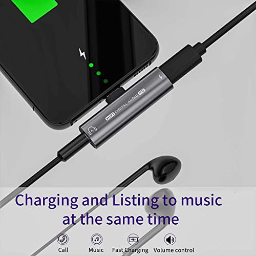 USB C Headphone Adapter , 2 in 1 USB C to 3.5mm Headphone Jack HiFi DAC | 27W Fast Charging Dongle Adapter Compatible with iPhone 17/16/15 Pro Max, Samsung Galaxy S26/S25/S24/S23, Pixel 6/5