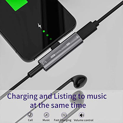 USB C Headphone Adapter , 2 in 1 USB C to 3.5mm Headphone Jack HiFi DAC | 27W Fast Charging Dongle Adapter Compatible with iPhone 17/16/15 Pro Max, Samsung Galaxy S26/S25/S24/S23, Pixel 6/5