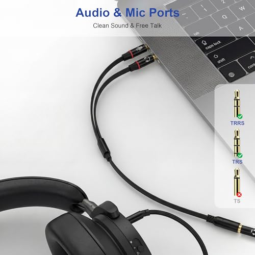 5 Pack Headphone Splitter, 3.5mm Female to 2 Dual Male Headset Adapter, Gold-Plated Mic Audio Y Splitter Cable for Smartphone PC Laptop Gaming Headset